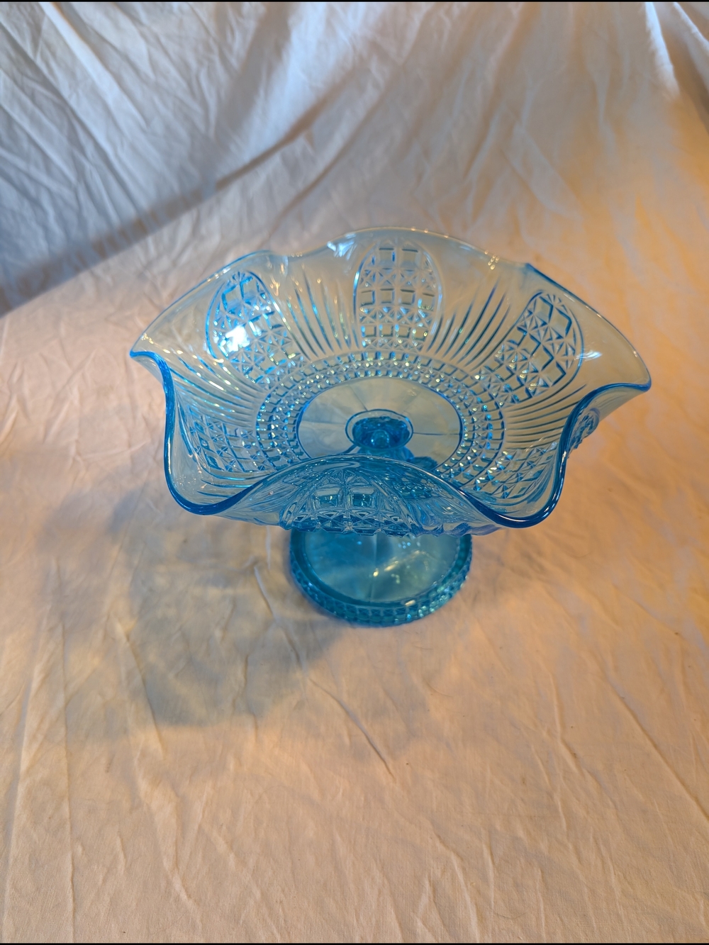 2/120$ Vintage Blue Pressed Glass Compote with uranium